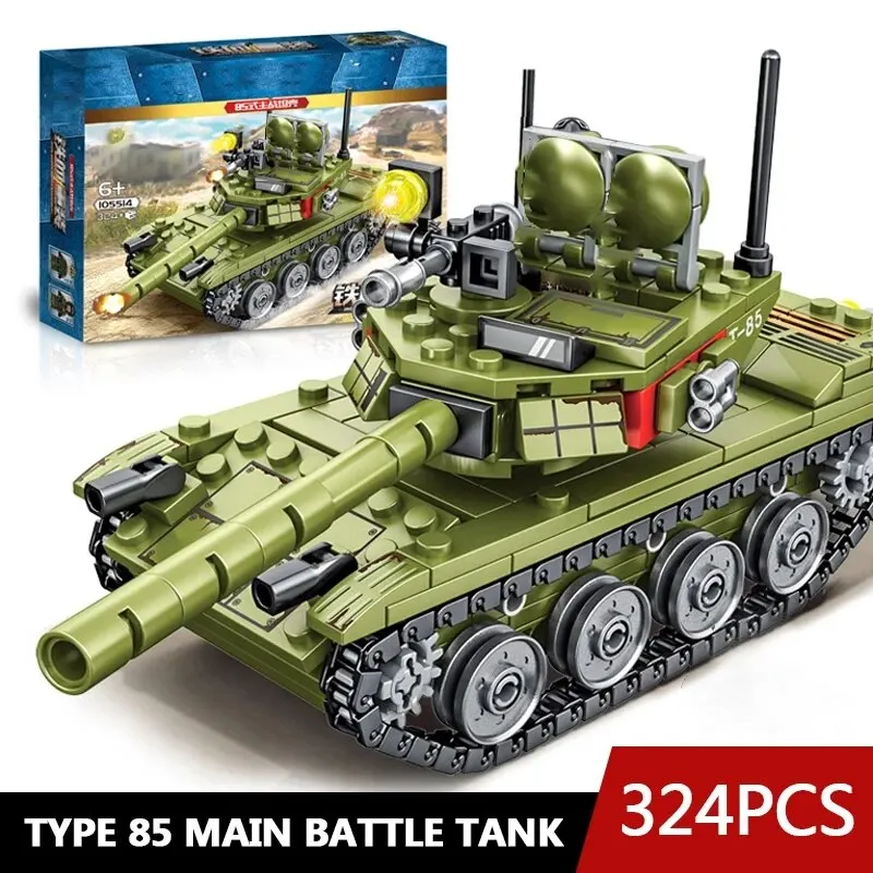 324ks Vojenské vybavenie 85 Modely hlavných bojových tankov Stavebné bloky WW2 Army zbrane vozidlá pre domácich majstrov pre hračky pre deti pre deti