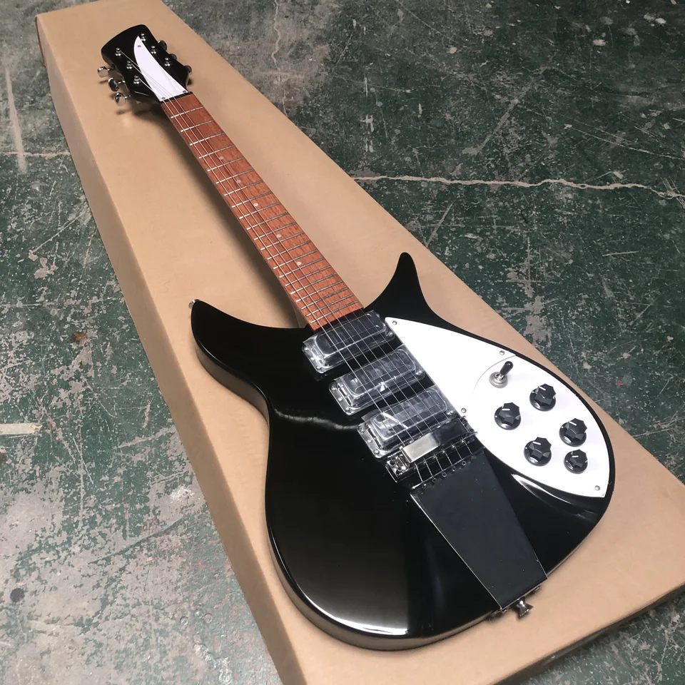 325 Black 6-String Electric Guitar, Long Bridge, White Deftective Plate Wholesale a maloobchod