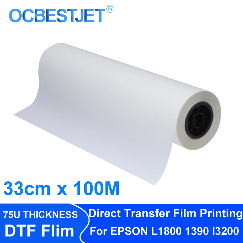 33 cm*100M A3+ Roll DTF PET Transfer Film 75 Micron Pre tlač filmu pre priamy prenos pre Epson L1800 L805 I3200 XP600 1390