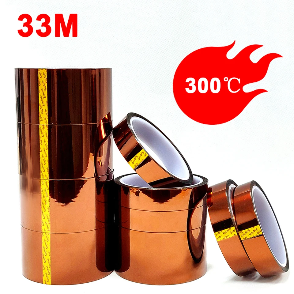 33 m zlatý vysokoteplotný tepelne odolný s tepelnou páskou polyimid 10-50 mm šírka Žiadny zvyšok na maskovanie spájkovania atď.