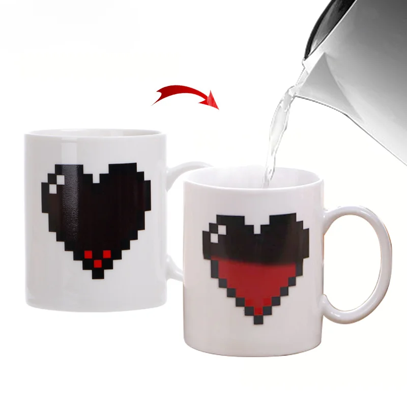 330 ml broskyňového srdca Color Cameramic Cup Novinka Magic Cup Creative Design hrnček k káve Valentín preferovaný darček
