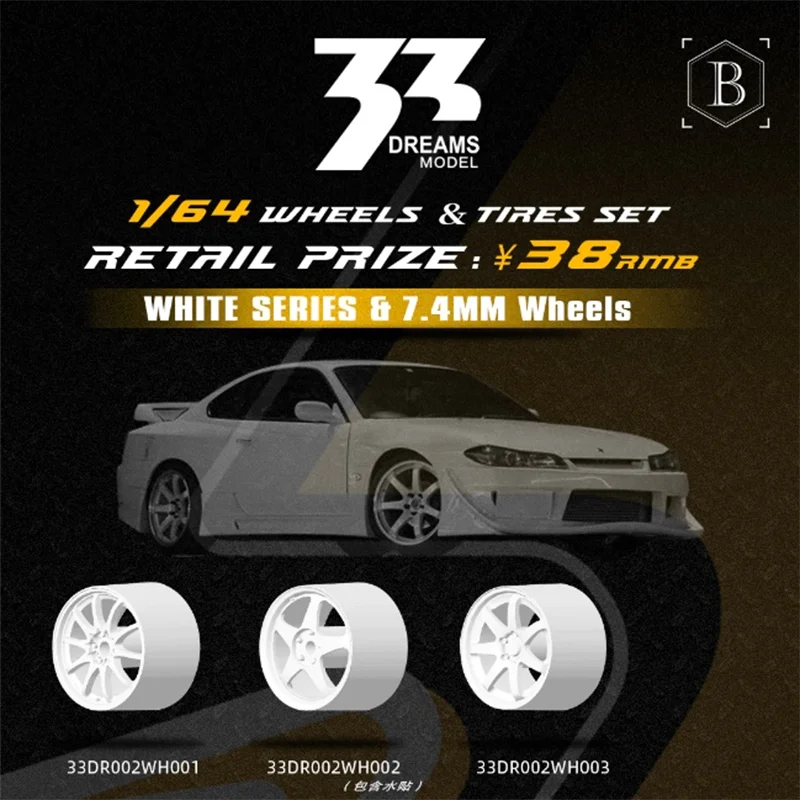 33Dreams 1/64 biele kolesá s gumovými pneumatikami Model autá Diecast Vozidlo modifikované diely 8,5 mm priemer pre horúce kolesá Minigt