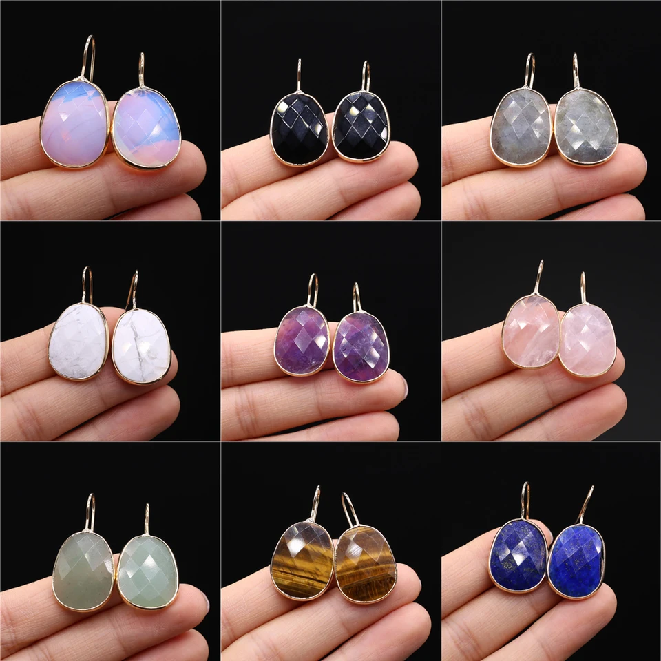 33x17,5 mm prírodný kameň oválny tvar Quartz Hook náušnice liečivé krištáľové ženy darčekové náušnice reki ametysty lapis šperky