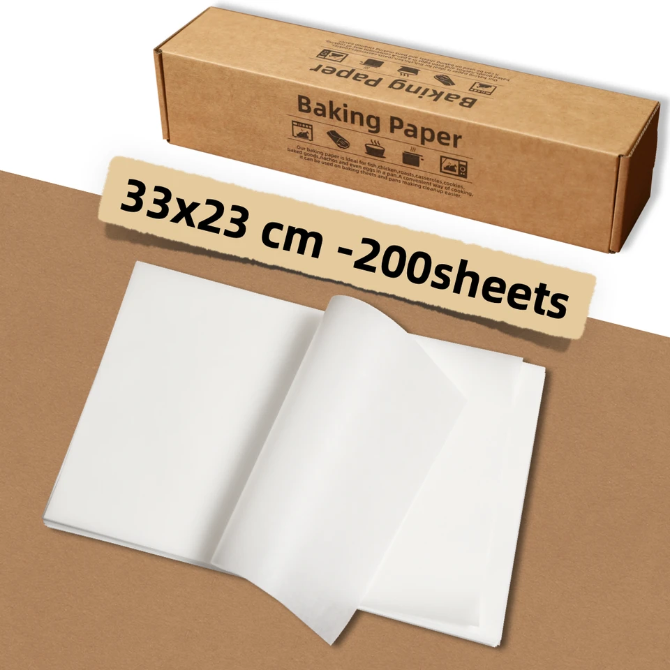 33x23 cm 200ks pergamenový papier, vysoké teplo, nelepivé, vopred odrezané papier na pečenie na pečenie, praženie, balenie, dehydratátor