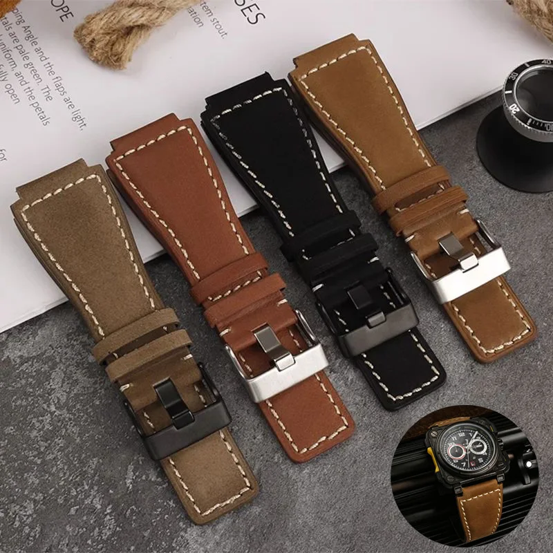 34*24 mm kožené kožené hodinky pre Bell Ross B & R BR-01 BR-03 Pánsky náramok konvexný silikónový gumový hodinky Odosielanie Nástroje