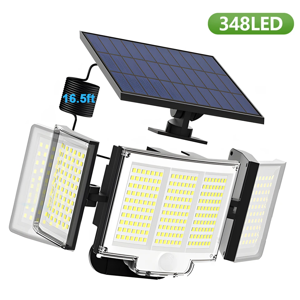 348 -led solárna lampa vonkajšie bezpečnostné svetlo s pohybovým snímačom nepremokavým výkonným reflektorom Solar for Garden Garage Backyard Patio