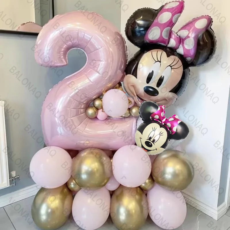 34ks Pink Minnie Mouse Head Balón Helium Globos Disney Minnie Fil Balóny bábätká dievčatko Girl Birthday Party Dekorácie