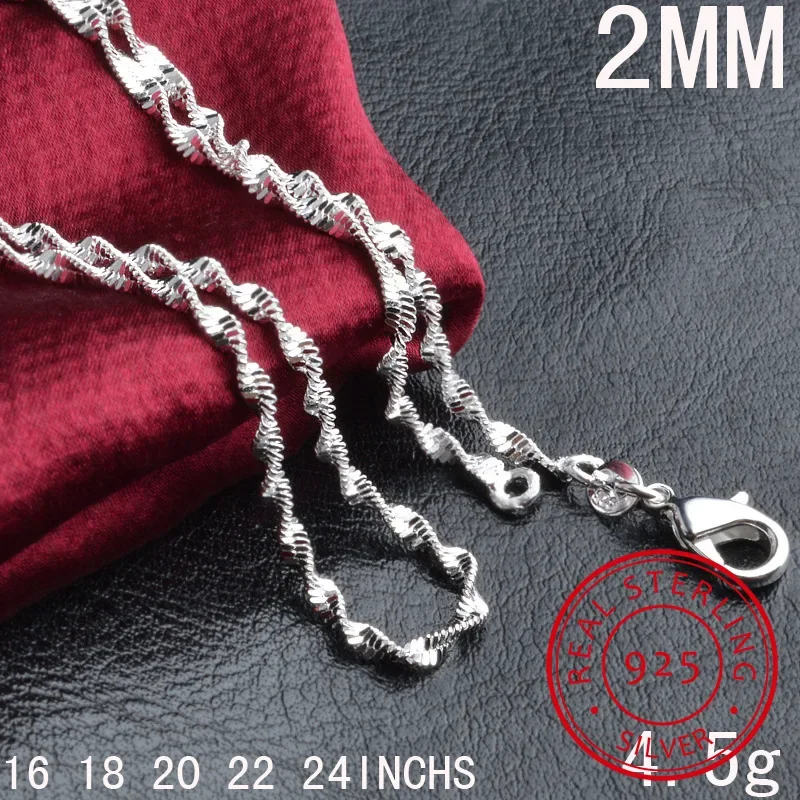 35 cm-80 cm tenký 925 Sterling Silver Twisted Singapore Wave Wave Link Link Link Rainces Dievčatá Dievčatá Detské šperky Kolye 16-24
