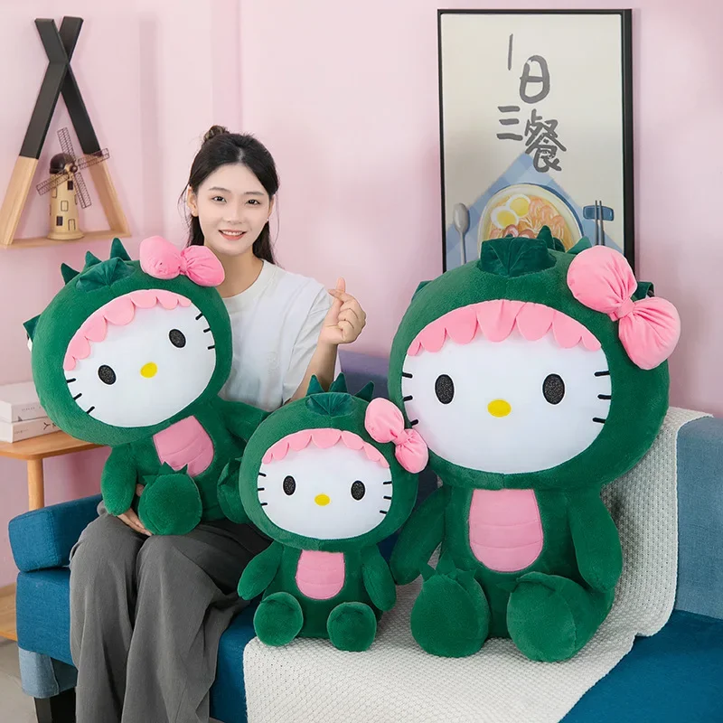 35 cm Hello Kitty Cos Dinosaur Kawaii Cartoon Plush Hračky Hračky Soft Soft Hrot Vankúš späť vankúš Dievčatá narodeniny Toyd Darčeky