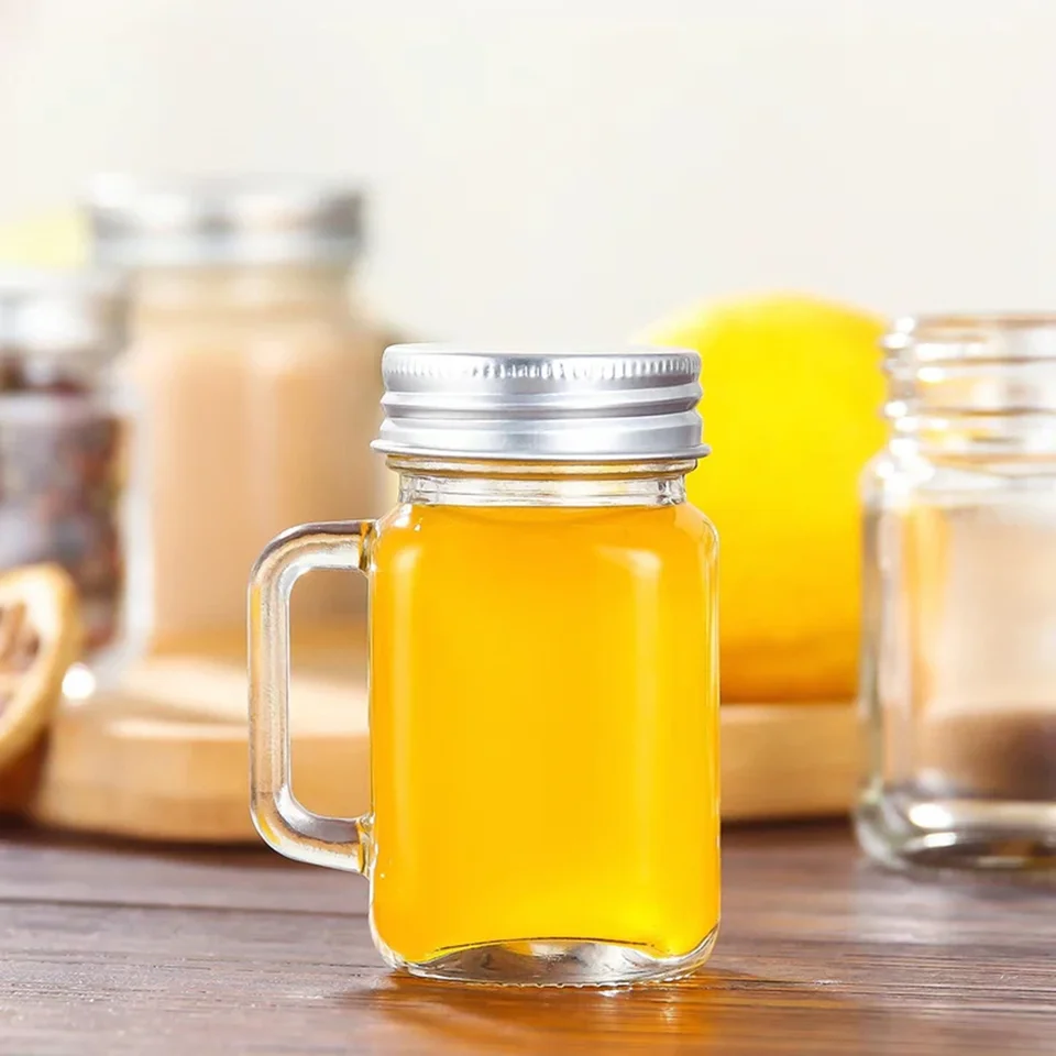 35 ml prenosná mini murárska nádoba s únikom z rukoväte Fľaša na sklenenú vodu pre mlieko Cold Brew Kávové kryštálové víno Whisky sklo