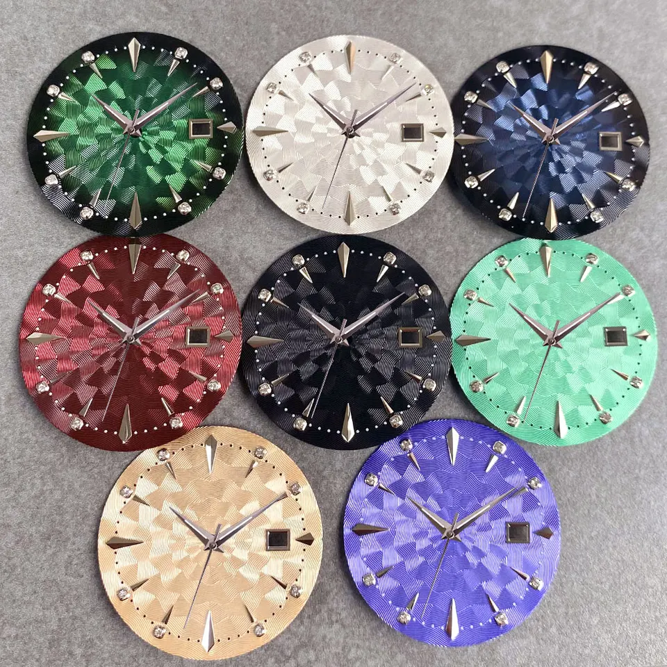 35 mm sterilný sunburst hodinky Texturovaný diamant strieborný index Fit NH35 NH36 Movt Ocean Wave Pattern Watch Parts príslušenstvo