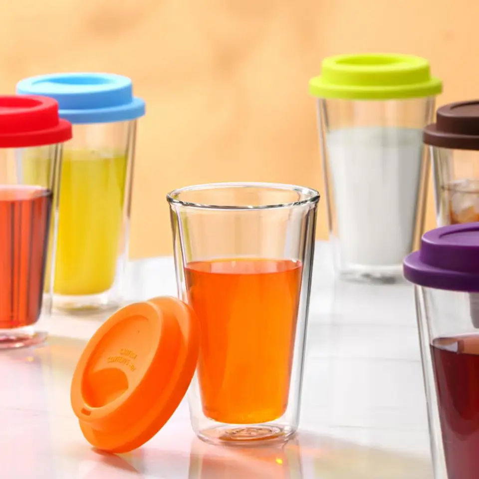 350 ml dvojlôžkový sklenený sklenený pohár izolovaný cestovný hrnček so silikónovým vekom pre horúce nápoje cestovný hrnček pohár Káza hrnček