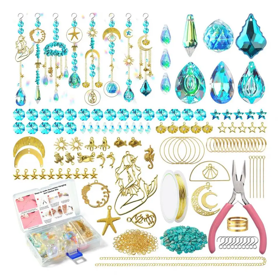 350ks DIY Sun Catcher Kit s ružovým kvetinovým kvetinovým motýľom Moon Moon Rainbow Maker Falošný krištáľový hranol zavesenie dekor výroby zásob