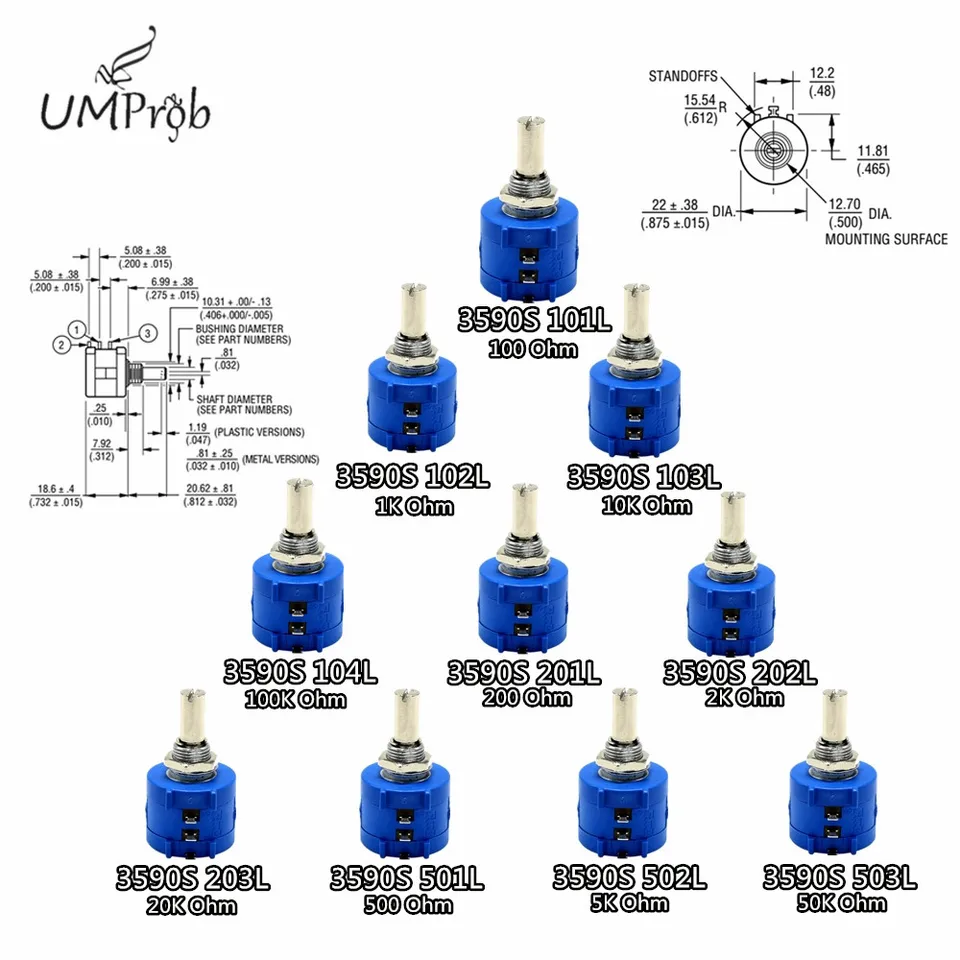 3590S-2-103L 3590S 1K 2K 5K 10K 20K 50K 100K Ohm Precision Multiturn Potentiometer 10 kruhový nastaviteľný rezistor