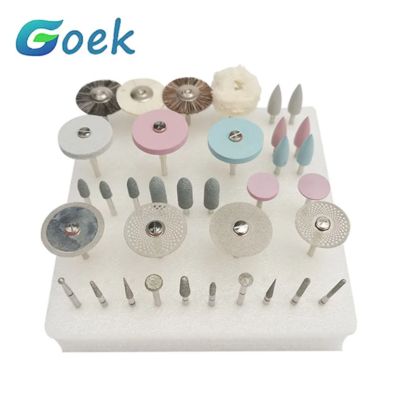 35ks/set Dental Popular HP Kit pre brúsenie alebo poľská keramika Porcelánová diamantová bursa kefka zubné laboratórne náradie Materiály
