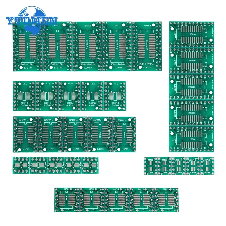 35ks/šarža doska DPS dosky SMD Turn to DIP Adapter Converter Plate SOP8 MSOP10 SOP14 SOP16 SOP20 SOP24 SOP28 SMT na DIP SET