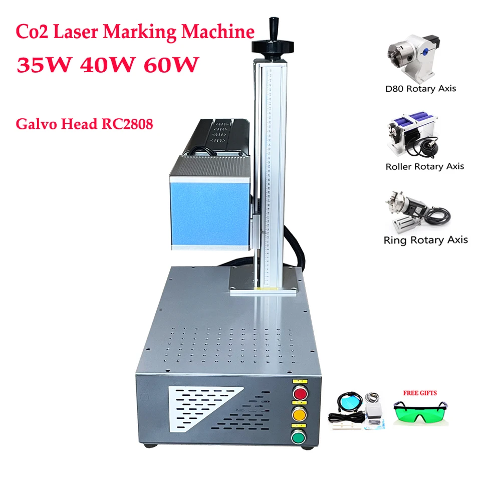 35W 40W 60W CO2 laserové drevené označenie stroj galvo hlava RC2808 pre nekovový akrylové kožené handričkové papier s rotačnou osou