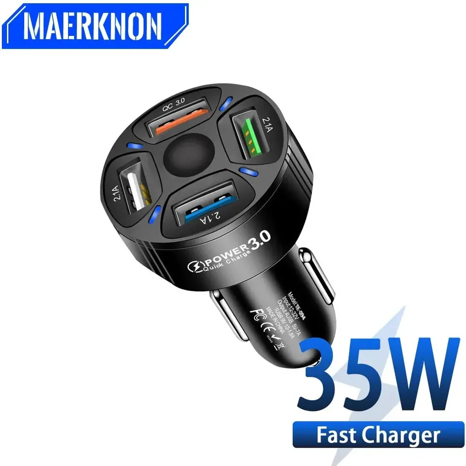 35W USB CAR nabíjačka 5.4a 4PORS Rýchle nabíjacie telefónne adaptér pre iPhone 15 14 iPad Xiaomi 14 Huawei P60 Samsung Quick Charger 3.0