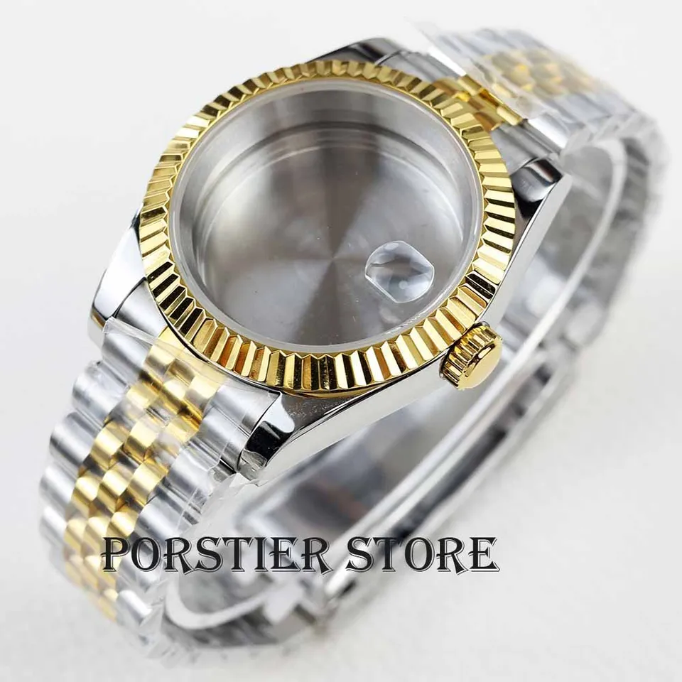 36/39 mm nh35 puzdro Jubilee náramok ružového zlata čierna strieborná hodinky z nehrdzavejúcej ocele zafír pre NH35 NH36 pohyb 28,5 mm číselník