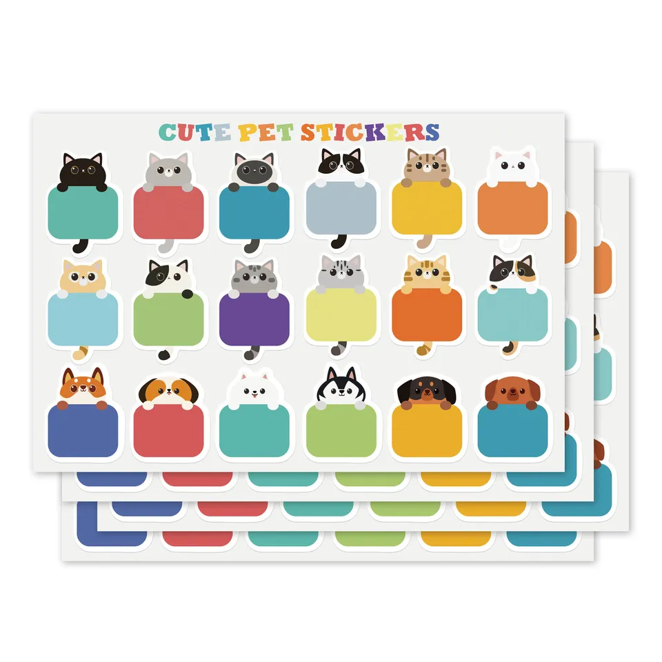 36-90ks Názov štítky Nálepky na značky Cat Witerproof Personalizované štítky Nálepky pre deti Školské kancelárske potreby Písateľné nálepka zošita DIY Scrapbook