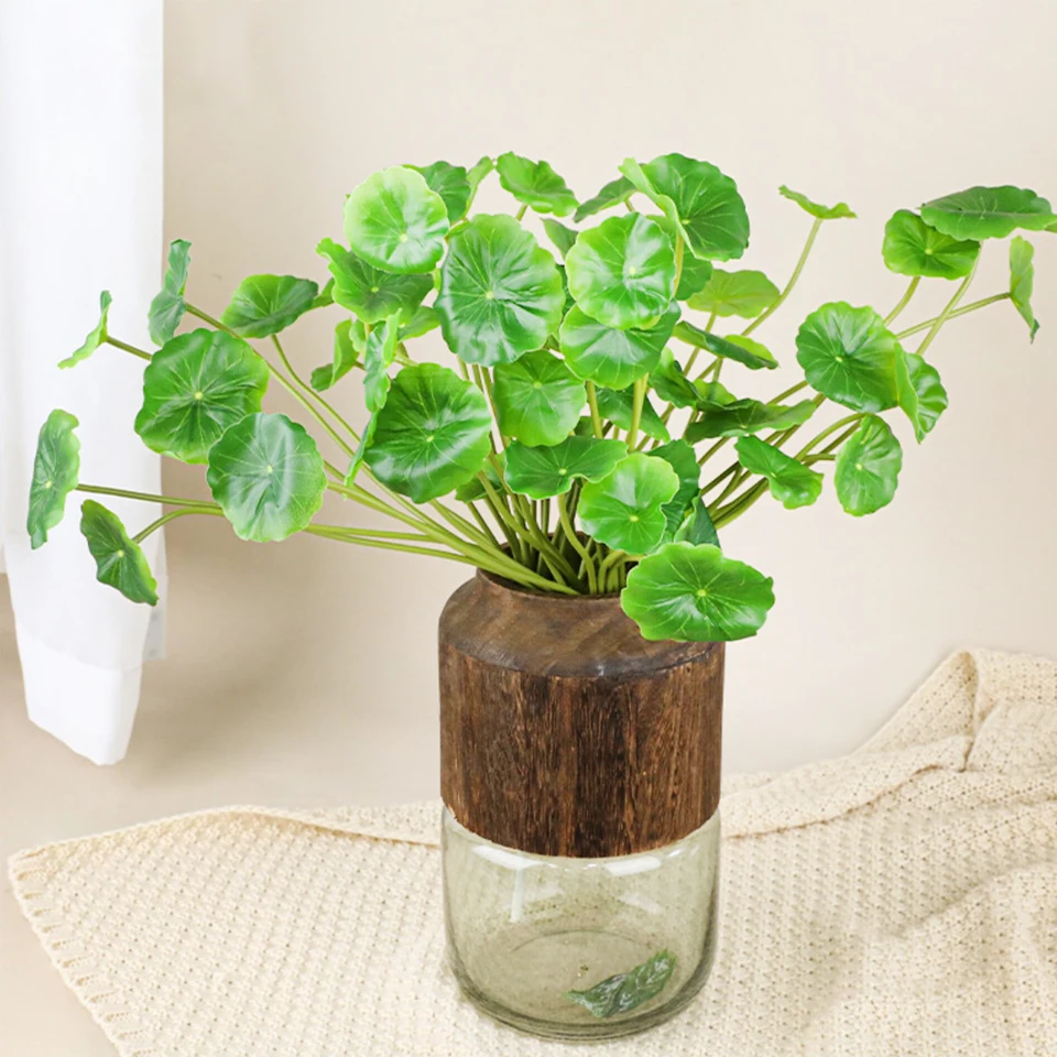 36 cm /14.2in Artificial Lotus Rastliny Zelené listy Plastové stromy falošné bonsai Rastliny skutočný dotyk medené listy pre výzdobu domácej kancelárie
