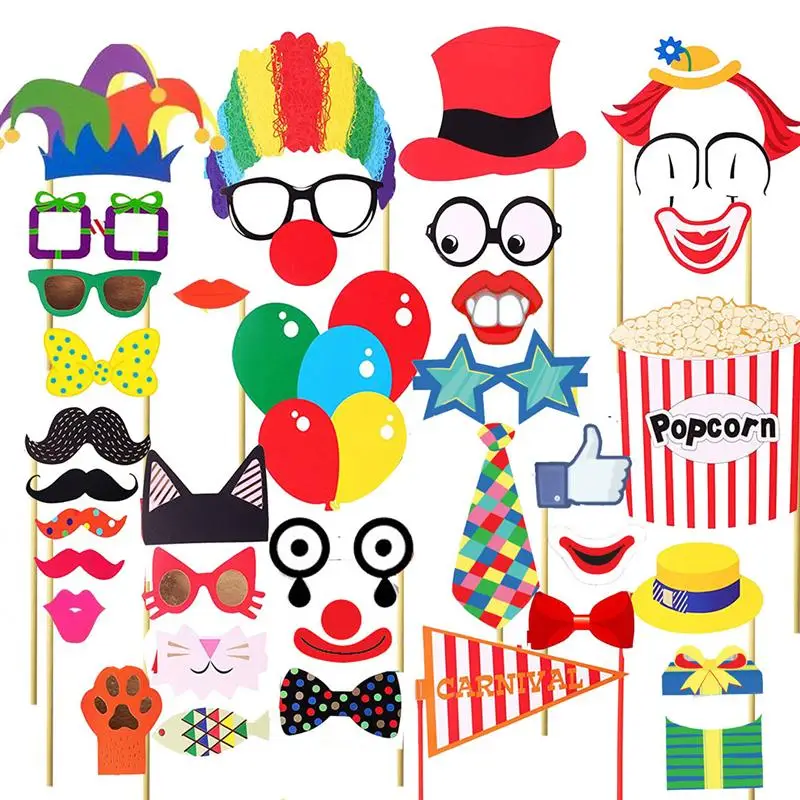 36 ks Bachelorette Party rekvity Circus Photo Booth Clown Radostná dekorácia Bowtie