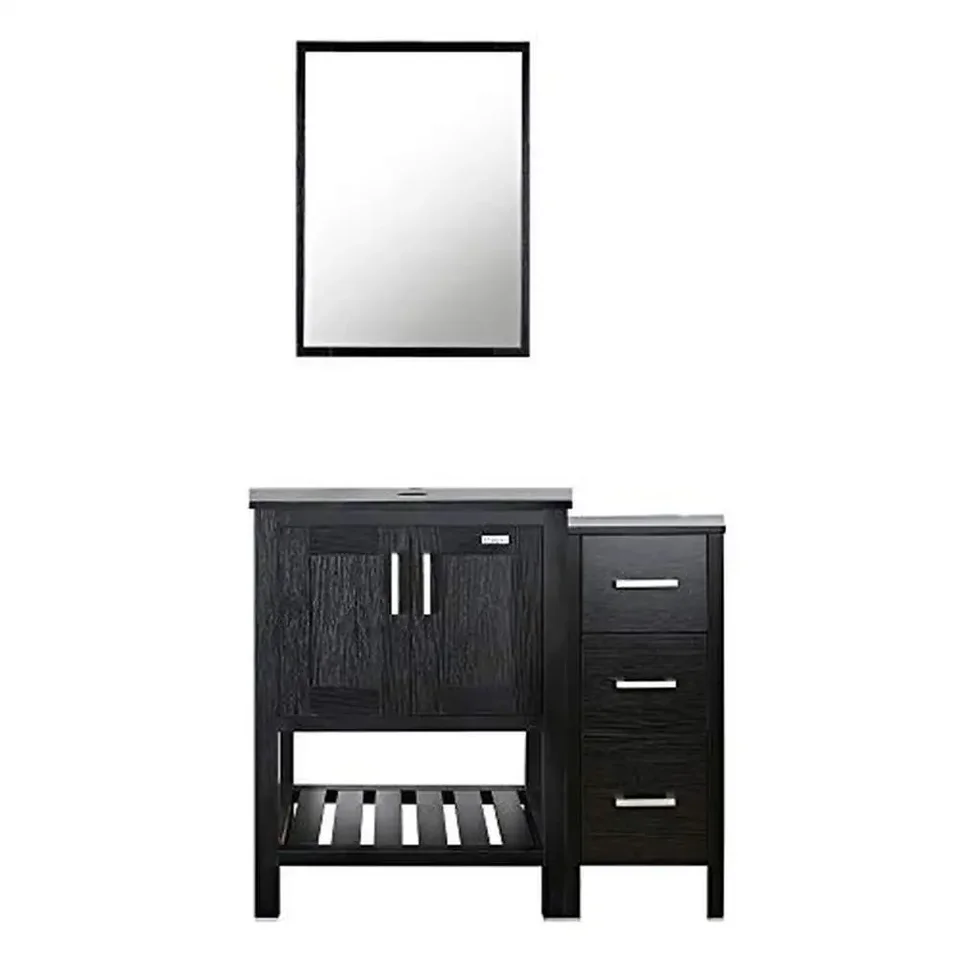 36 Moderná čierna kúpeľňa Vanity Wink Combo s bočnou skrinkou a zrkadlom Set Wood Stop Soft-Close Dvers Raz