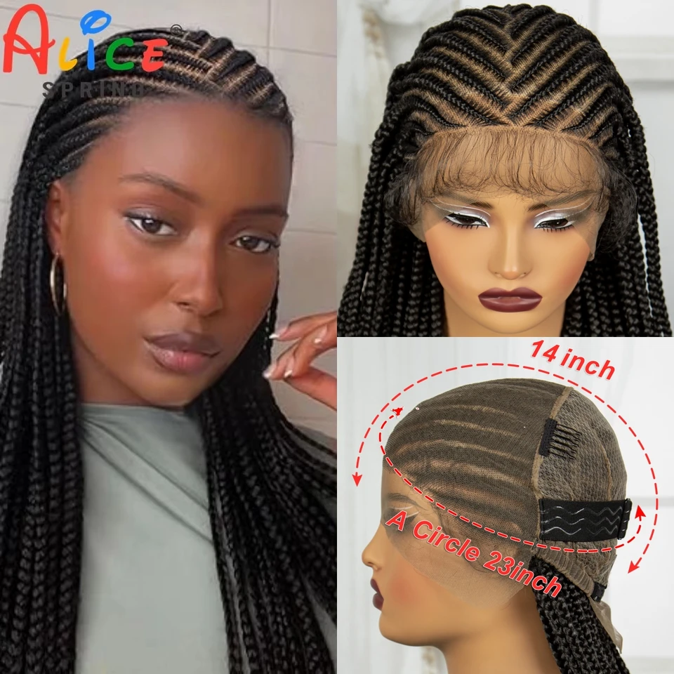 36 -palcový syntetický HD Plné čipky Cornrow Pletené parochne s pleteným pramením v parochňoch pre čierne ženy Braiding Vlasy s detskými vlasmi