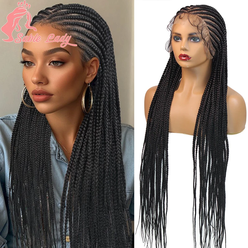 36 '' Plné čipkované spletené parochne pre čierne ženy Syntetický uzol bez cornrow box Braidy Parochne stopy potrubia Party