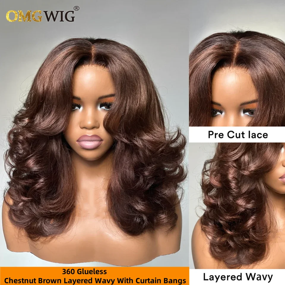 360 bezpletená čipka vrstvená vlna ľudské vlasy parochňu so závesnými ranami 5x7 Wear & Go Lace Frontal Wave Parochne pre čierne ženy brazílske brazílske
