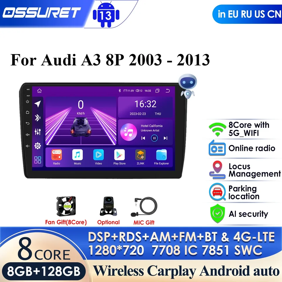 360 Camera AI Intelligent Player 2Din Android Car Radio pre Audi A3 8p 2003-11 S3 RS3 Sportback Autoradio GPS CarPlay 4G WiFi
