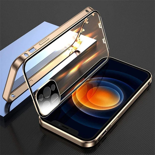 360 Full Protection Kov Magnetické obojstranný sklenený sklenený zámok pre iPhone 16 12 13 14 15 Pro Max