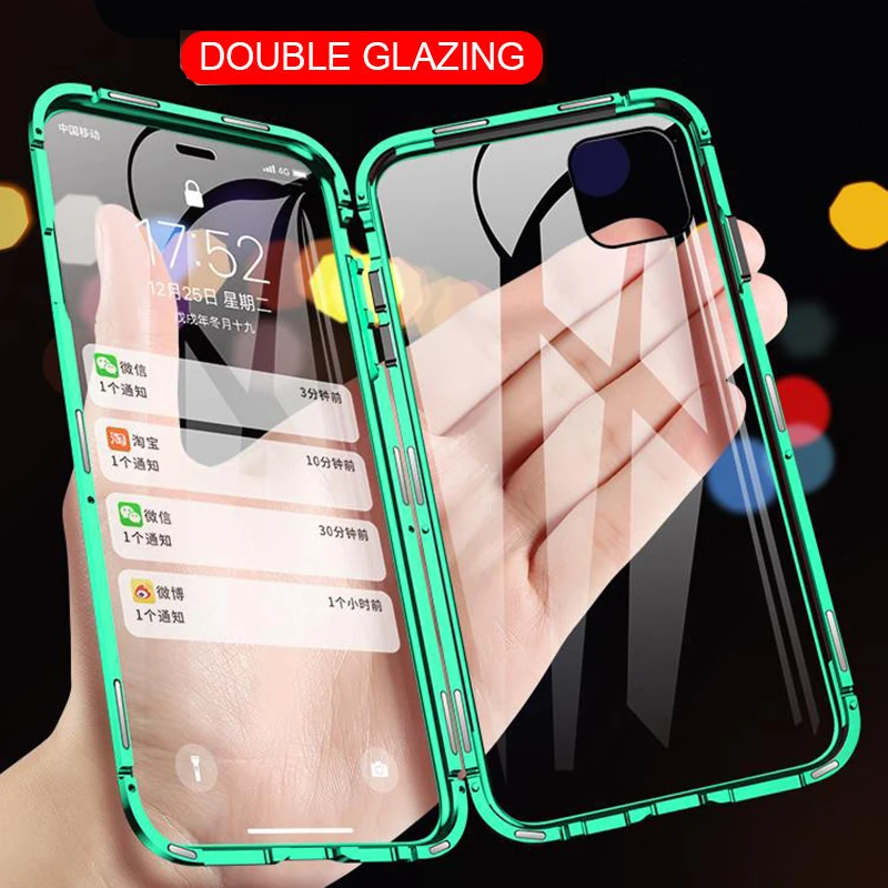 360 Magnetické adsorpčné kovové puzdro pre iPhone 15 14 13 12 11 Pro MAX XR Mobilé sklo pre iPhone 7 8 plus magnet