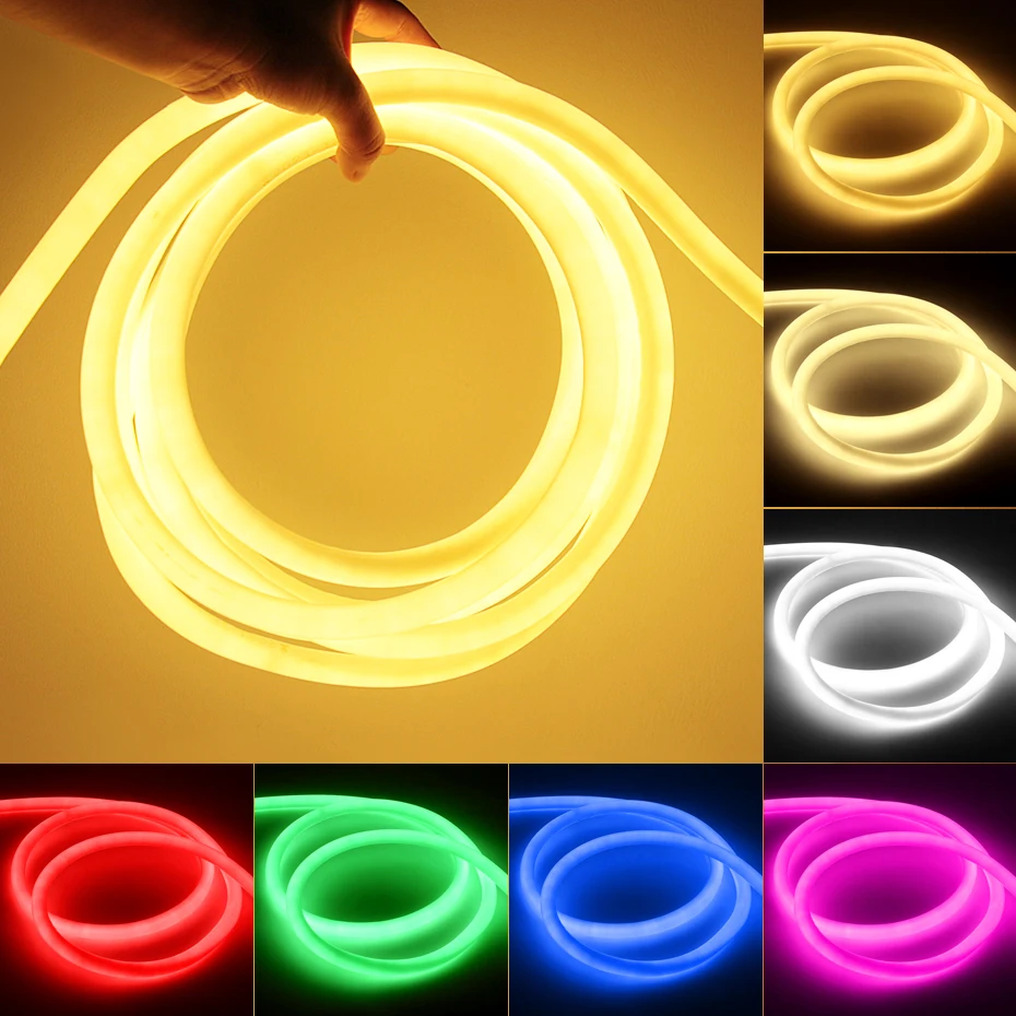 360 okrúhlych LED neónového pásu AC 220V 120LED/M LED trubica neónovej neónovej zástrčky EU Flexibilná páska IP67 nepremokavá pre vonkajšie osvetlenie dekorácie