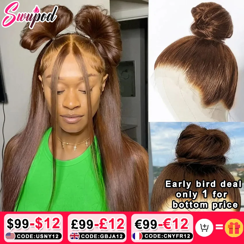 360 Plná čipka 250% 13x6 HD Lace Čelná parochňa 13x4 Frant Hodvábna rovná remy ľudská vlasy tmavá čokoláda hnedá bez glueless pred vytrhnutá
