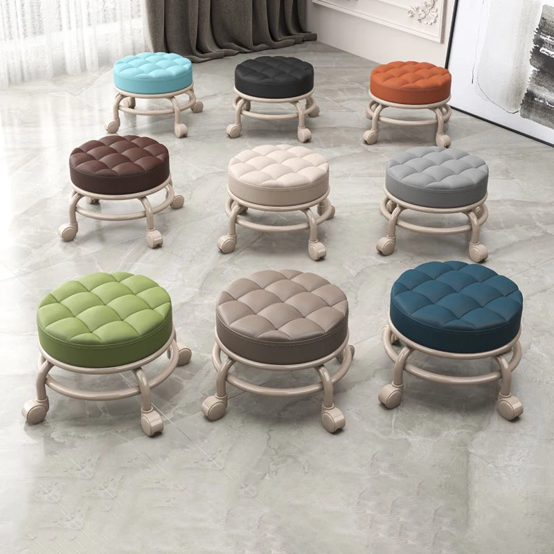 360 Rotujúca nízka stolička s kolesami PU koža Low Stool Domáca kladka Low Stool Sofa Stool Stretol malé stoličky pre kúpanie pedikúry na nechtov