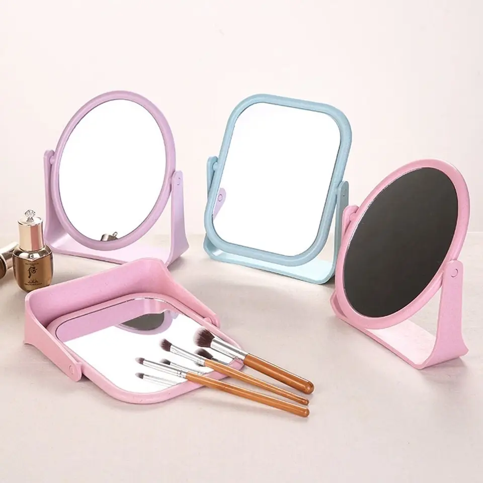 360 stupňov otáčajúci obojstranný make-up zrkadlo dievčenské srdce Moderné stolné kozmetické zrkadlo ľahko používané plastové zrkadlo