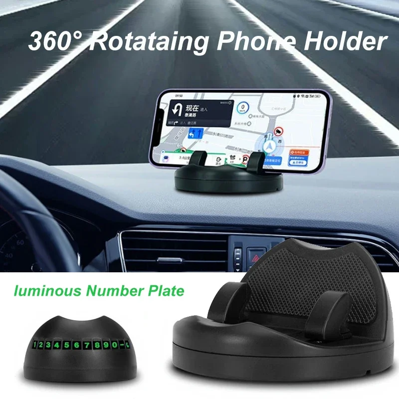 360-stupňová rotácia Držiteľ automobilov Držiteľ panela Dashboard Hladaret Phone Mount Stabilný univerzálny stojan na automatický telefón so svetelnou škálou