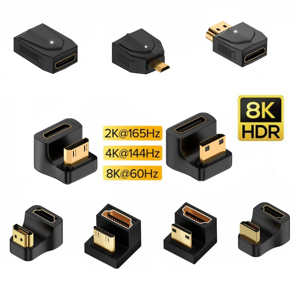 360-stupňový pohlavný adaptér Mini HDMI v tvare U 180 Micro HDMI Muž do HDMI Žena Ryno L prevodník HD 2,1V predĺženie 4K 8K 60 Hz
