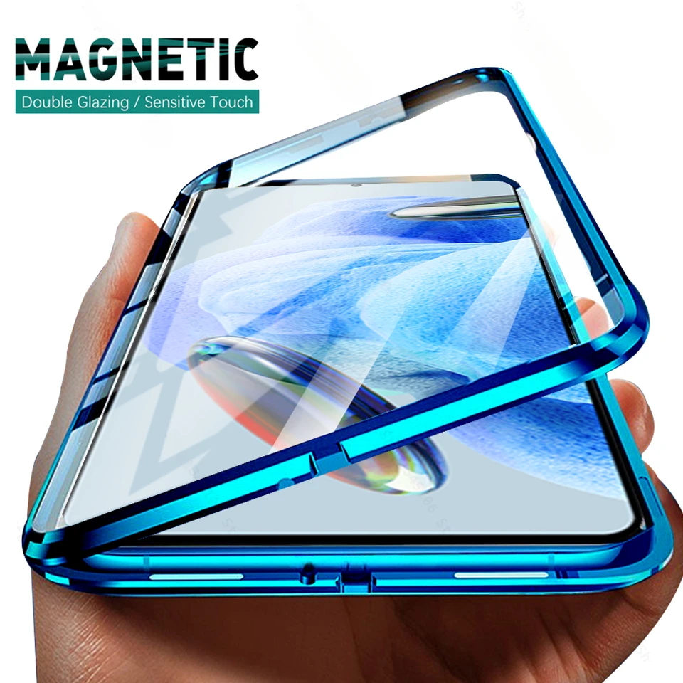 360 ° Magnetické preklopenie pre puzdro pre Xiaomi Redmi Poznámka 13 12 11 10 8 K60 Pro 9T K70E POCO X5 X6 M3 F5 Obojstranný zadný kryt skla