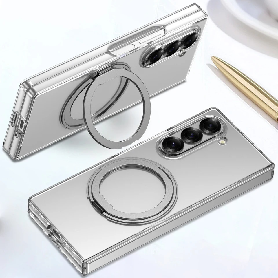 360 ° otáčajúce puzdro na telefónne držiak na magnetický držiak pre Samsung Galaxy Z Fold 6 Magsafe Wireless Nabíjanie Transparentný tvrdý nárazový nepriestrelný kryt
