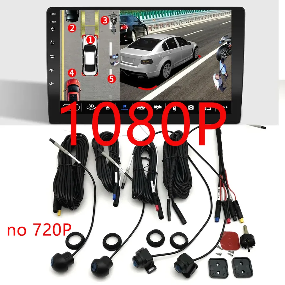 360 ° Panoramatická kamera 1080p HD Zadná / predná / doľava / vpravo 360 Panoramatické príslušenstvo pre auto Android Radio Multimedia č. 720p