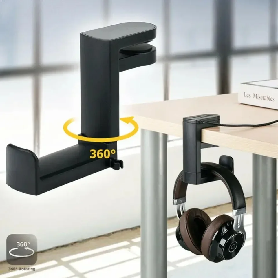 360 ° Rotačné slúchadlá stolové stoly držiak na náhlavnú súpravu PC PC Gaming Headset Desk Hook pre ovládač slúchadiel