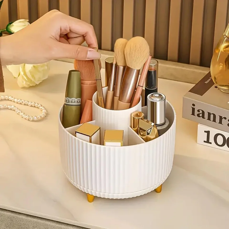 360 ° Rotačný make -up kefový úložný box Multifunkčný stolný kozmetický organizátor Lipstick Ripstick Držiteľ tieňových kefiek pre obočie