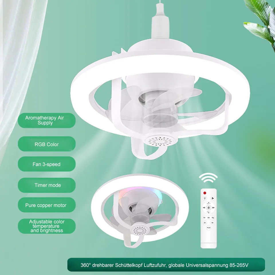 360 ° Rotačný ventilátor 50 W stropný ventilátor Light Round LED Prívesok Svetlo Light Blade Inteligentné ovládanie diaľkového ovládača pre stropné svetlo v obývacej izbe
