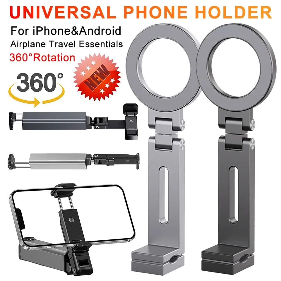 360 ° Rotácia Univerzálny magnetický držiak lietadla Lietajúce letún Travel Essentials Hands-Free Desk Telefón Stojan pre iPhone a Android