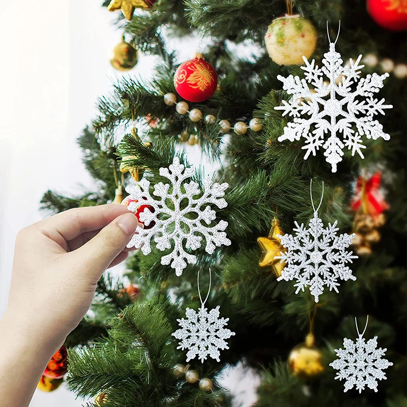 36ks biely šumivý vianočný strom prívesky Snow vločky Závesné ozdoby Vianočné ozdoby pre dom 2022 NAVIDAD NOVÝ ROK PARTY