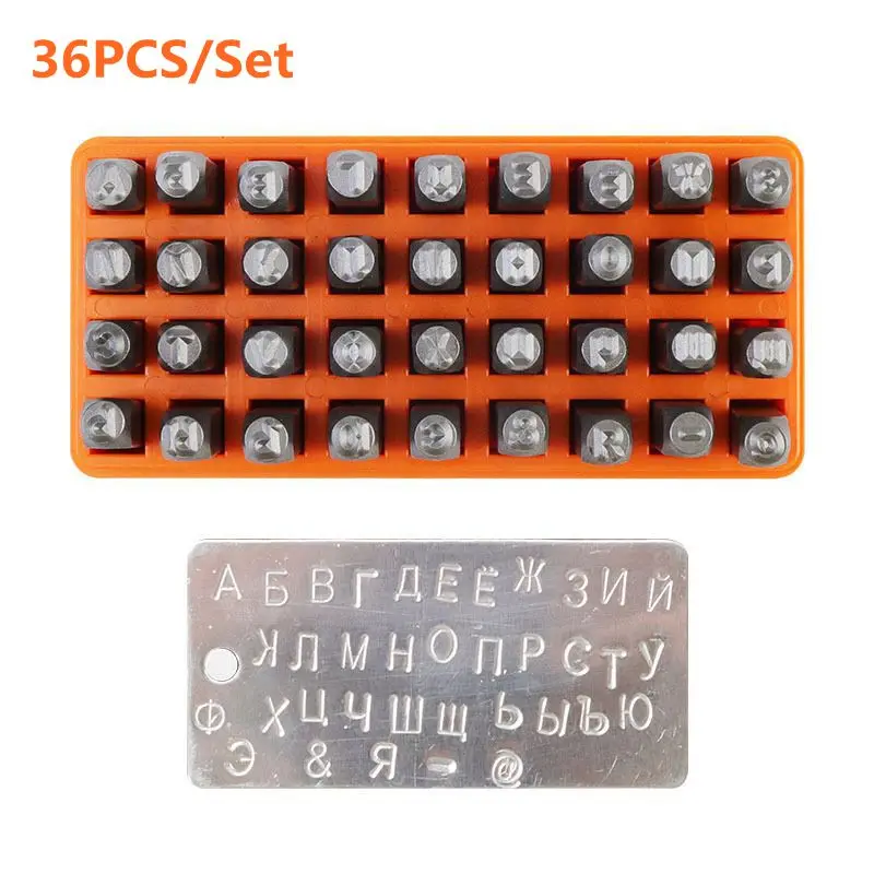 36ks/sada Ruská abeceda kovové pečiatky Ruský Lettter Puncher DIY Jewerly Stamper Metal Craft Tool Tool Ocel Stamp Puncher