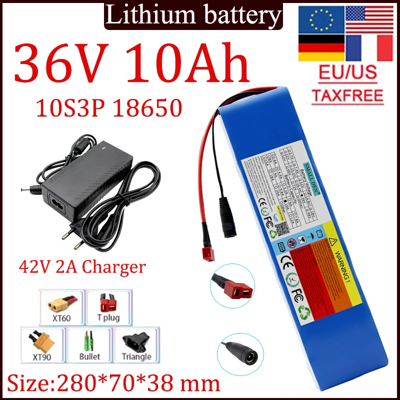 36V 10A lítium batérie+42v2a DC5.5*21 nabíjačka, náhradné vysokokvalitné batérie vstavané 15A BMS pre elektrické náradie 600W Motor Používanie