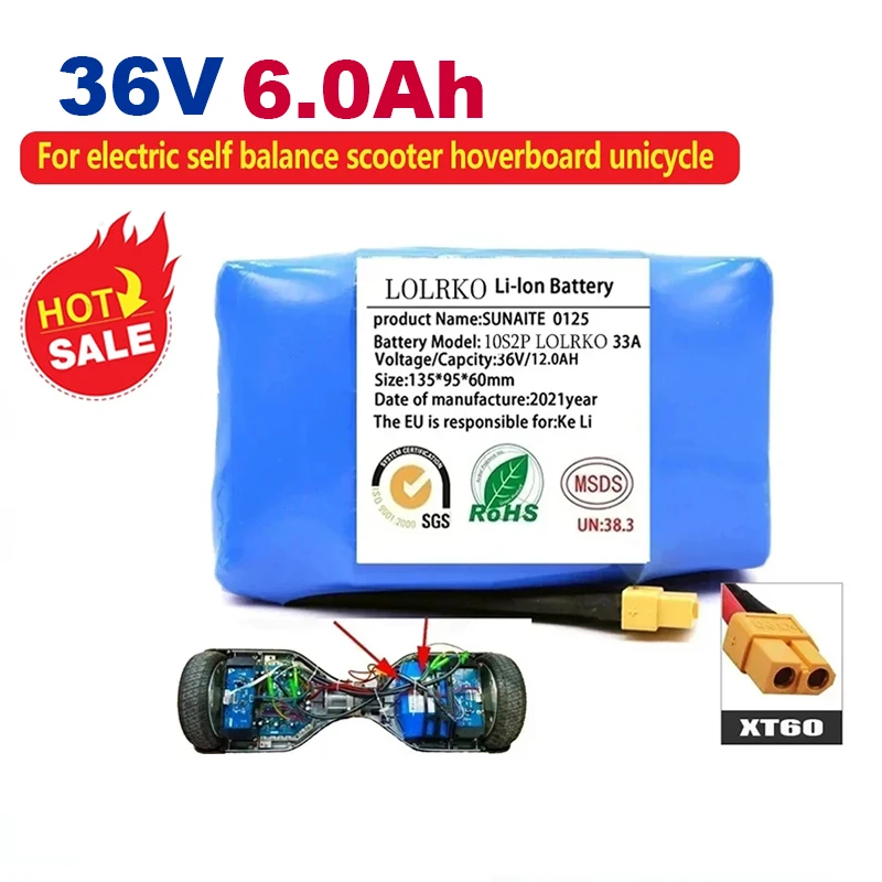 36V batéria 4,4/6/7AH 6000 mAh Nabíjateľná lítium -iónová batéria pre elektrické vyváženie kolobežky Hoverboard Unicycle